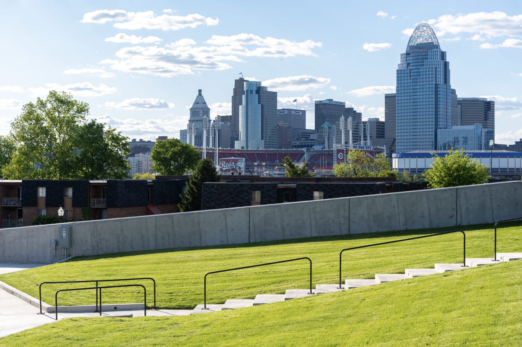Downtown Cincinnati can be admired from the outdoor ampitheater. Photo by Phil Armstrong.